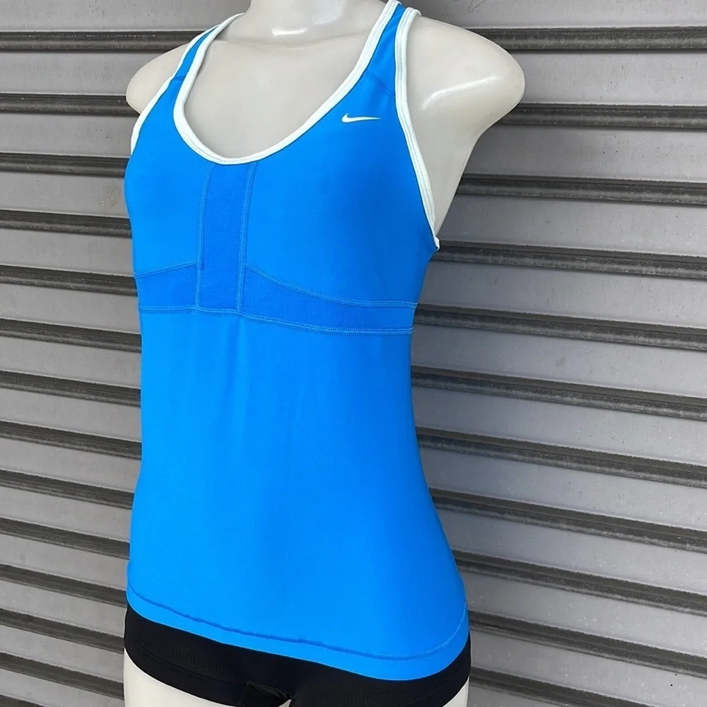 Nike Dri-FIT Blue White Trim Built In Shelf Bra Racerback Tank Top Size M